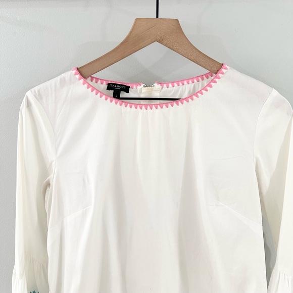 Talbots Bell Sleeve Colorful Embroidered Hem Blouse White Size Small Petite - Picture 2 of 5